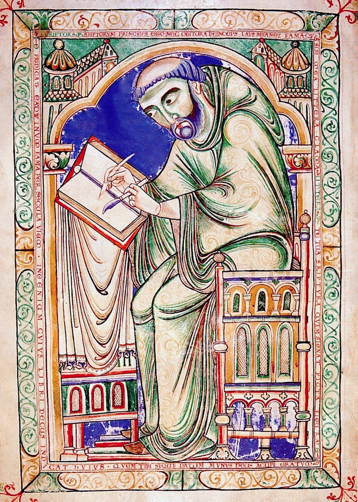 Manuscript portrait of a medieval scribe